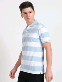UNIBERRY Striped Men Polo Neck Light Blue T-Shirt - XXL