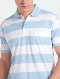 UNIBERRY Striped Men Polo Neck Light Blue T-Shirt - XXL