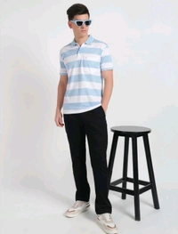 UNIBERRY Striped Men Polo Neck Light Blue T-Shirt - XXL