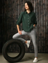 High Star Women Striped Casual Green Shirt - S