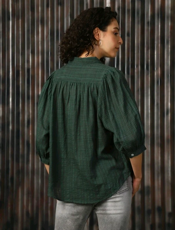 High Star Women Striped Casual Green Shirt - M