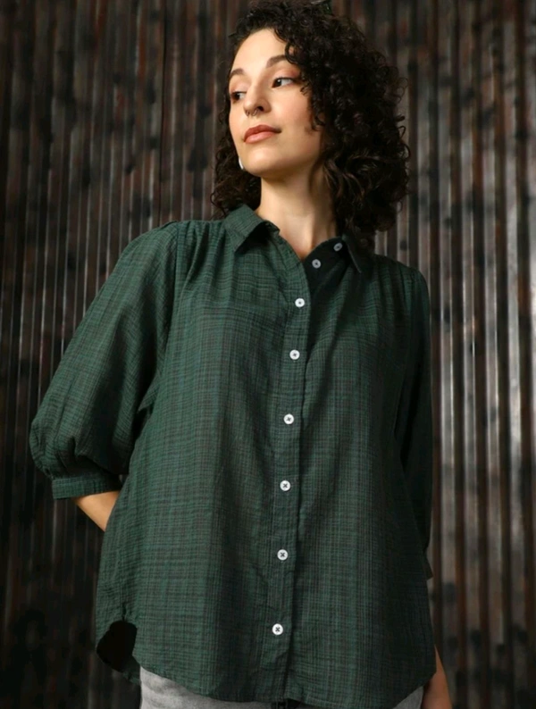 High Star Women Striped Casual Green Shirt - L