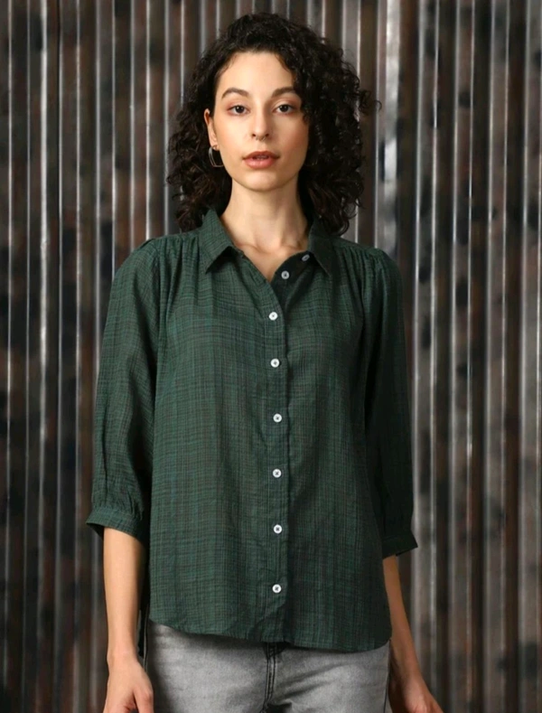High Star Women Striped Casual Green Shirt - L