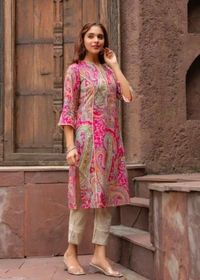 Tabeedah Women Self Design Pakistani Kurta  - XXL