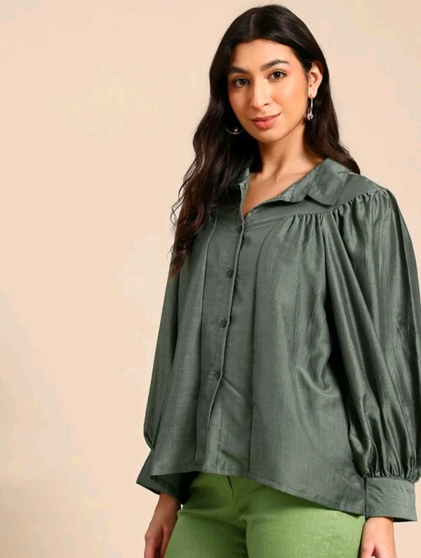  Mast & Harbour Women Solid Casual Green Shirt  - M
