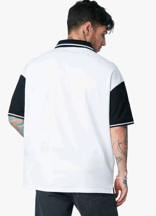 Dattebayo Self Design Men Polo Neck White, Black T-Shirt  - S
