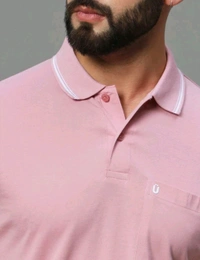 UNIBERRY Solid Men Polo Neck Pink T-Shirt  - M
