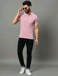 UNIBERRY Solid Men Polo Neck Pink T-Shirt  - L