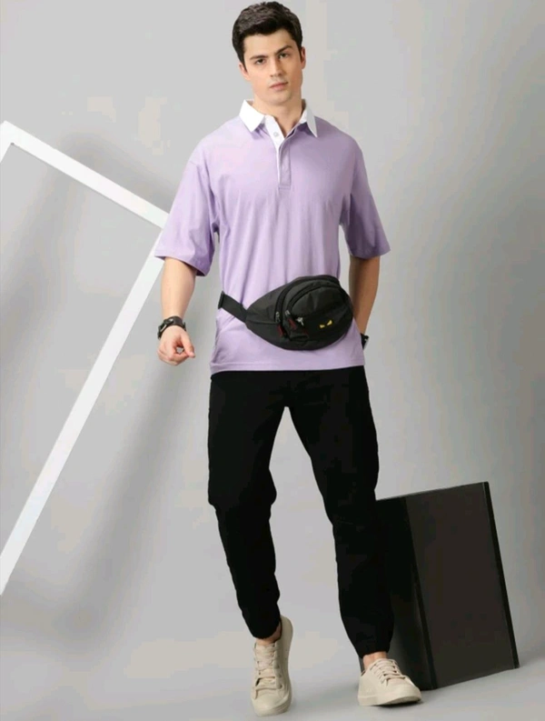 THE HOLLANDER Solid Men Polo Neck Purple T-Shirt - S