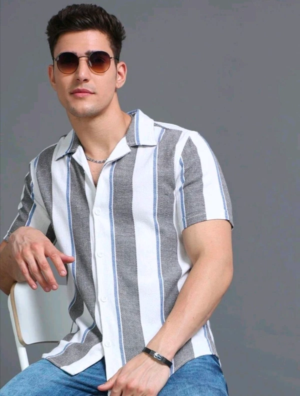  HERE&NOW Men Striped Casual White Shirt  - M