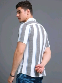  HERE&NOW Men Striped Casual White Shirt  - M