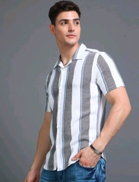  HERE&NOW Men Striped Casual White Shirt  - M