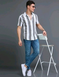  HERE&NOW Men Striped Casual White Shirt  - M