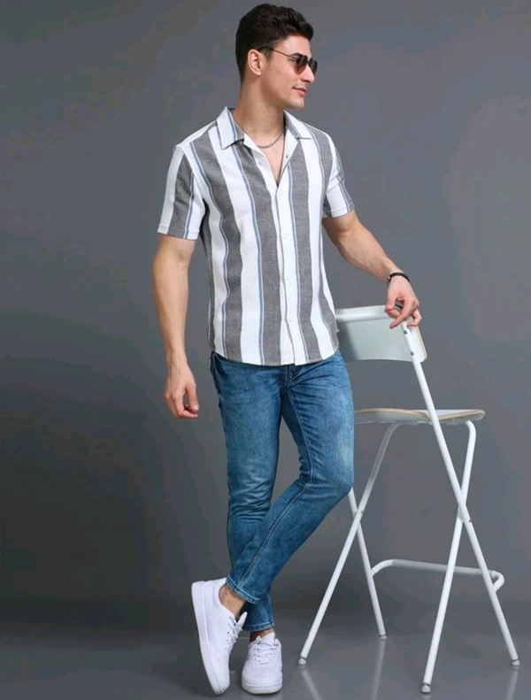  HERE&NOW Men Striped Casual White Shirt  - M