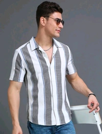  HERE&NOW Men Striped Casual White Shirt  - M