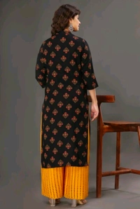 HEARTLOOM Women Printed Frontslit Kurta - Black, M