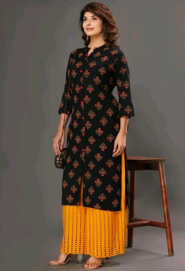 HEARTLOOM Women Printed Frontslit Kurta - Black, M