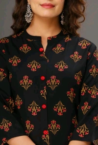 HEARTLOOM Women Printed Frontslit Kurta - Black, M