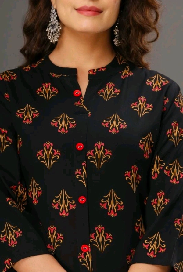 HEARTLOOM Women Printed Frontslit Kurta - Black, M