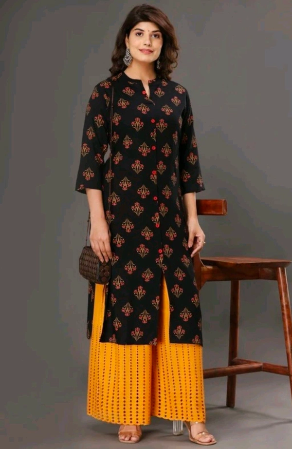 HEARTLOOM Women Printed Frontslit Kurta - Black, L