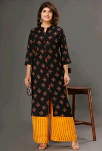 HEARTLOOM Women Printed Frontslit Kurta - Black, L