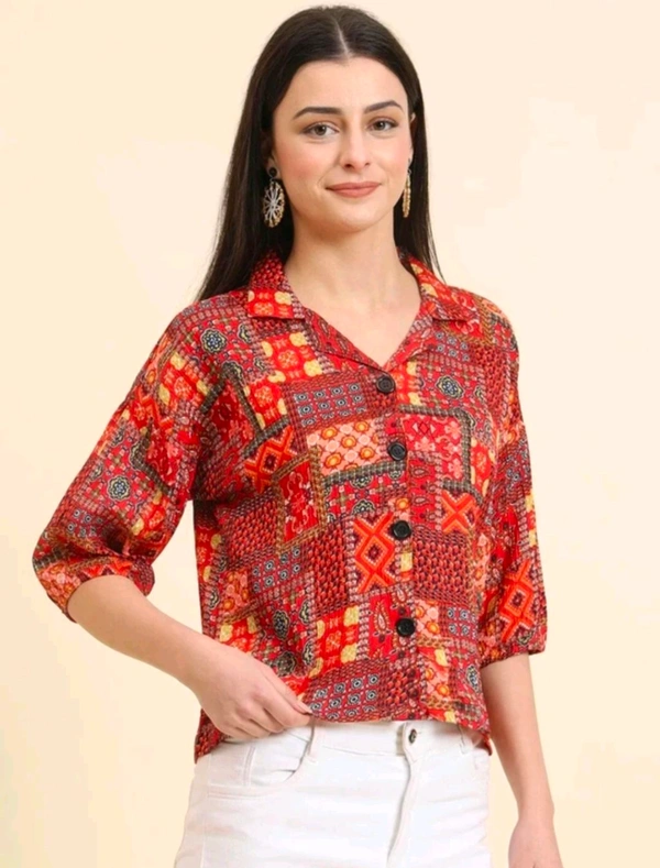 EKASYA Women Graphic Print Casual Red Shirt  - S