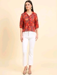 EKASYA Women Graphic Print Casual Red Shirt  - S