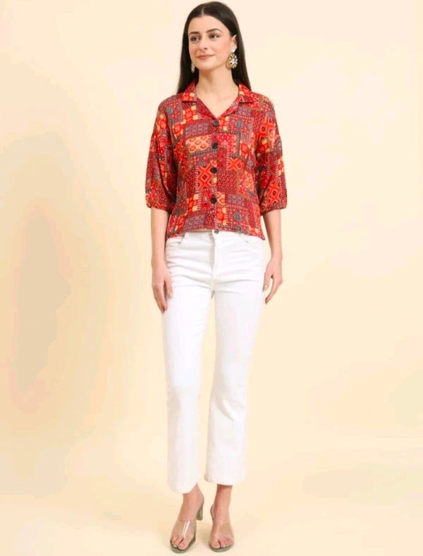 EKASYA Women Graphic Print Casual Red Shirt  - S