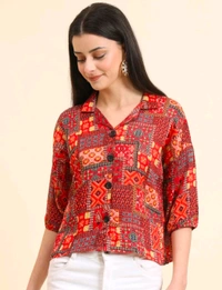 EKASYA Women Graphic Print Casual Red Shirt  - L