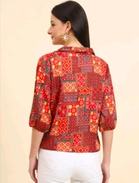 EKASYA Women Graphic Print Casual Red Shirt  - L