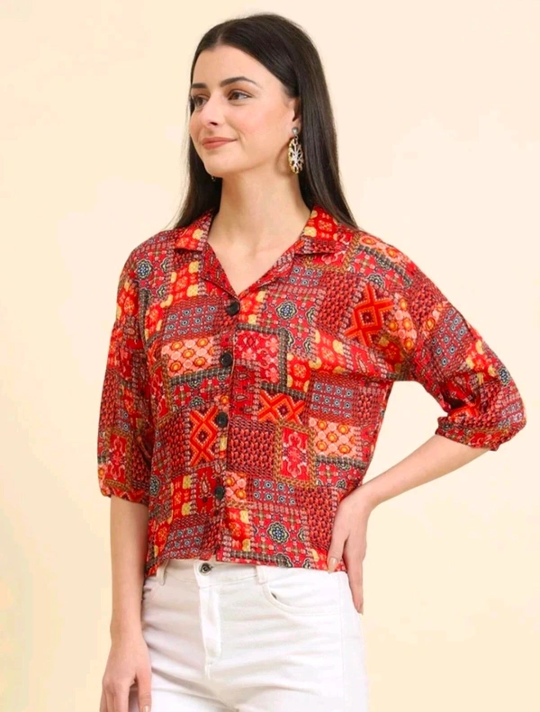 EKASYA Women Graphic Print Casual Red Shirt  - XL