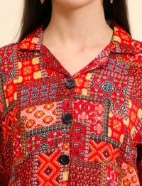 EKASYA Women Graphic Print Casual Red Shirt  - XL
