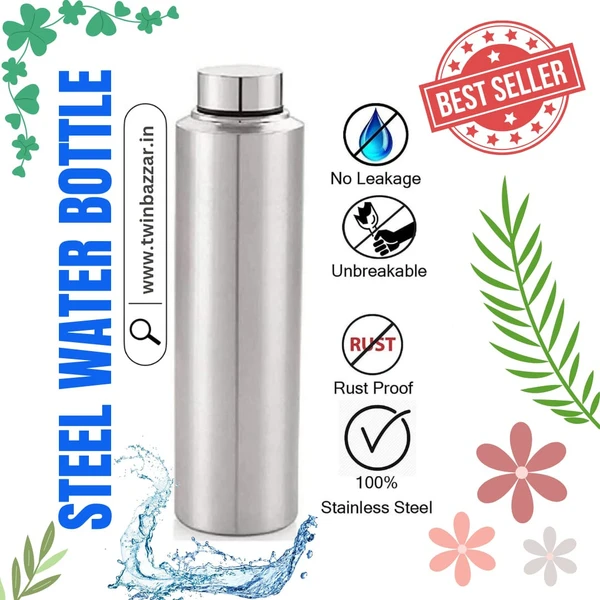 EAGLE Stainless Steel Water Bottle, Fridge Water Bottle, Water Bottle Leak Proof, Rust Proof,  Gym Sipper BPA Free Food Grade Quality Silver Color, Steel fridge Bottle For office/Gym/School 1000Ml  - 1000ML, Stainless Steel Water Bottle