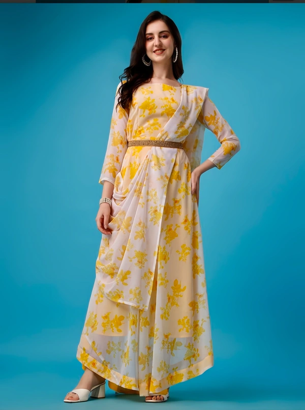 NIRVANA Women's Anarkali Kurti & Dupatta Set with Belt - M