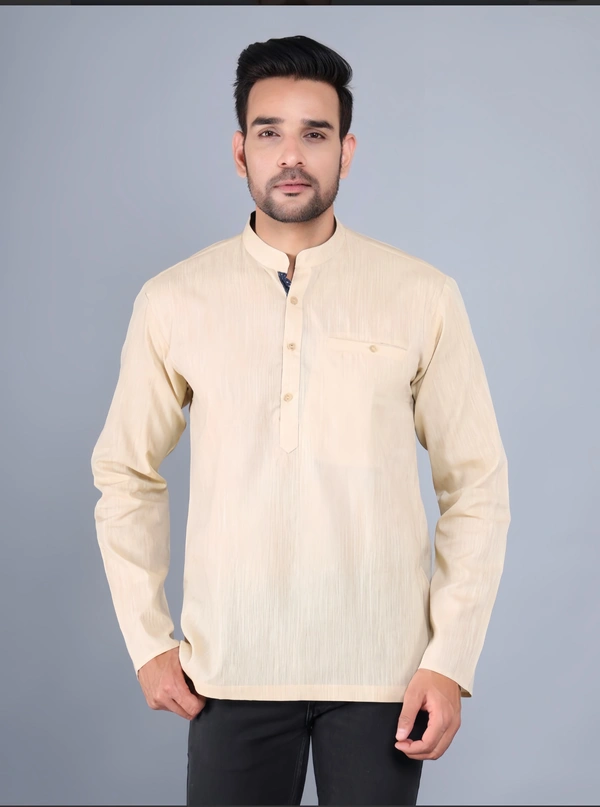 NIRVANA Men's Solid Beige Cotton Straight Kurta - Beige, S