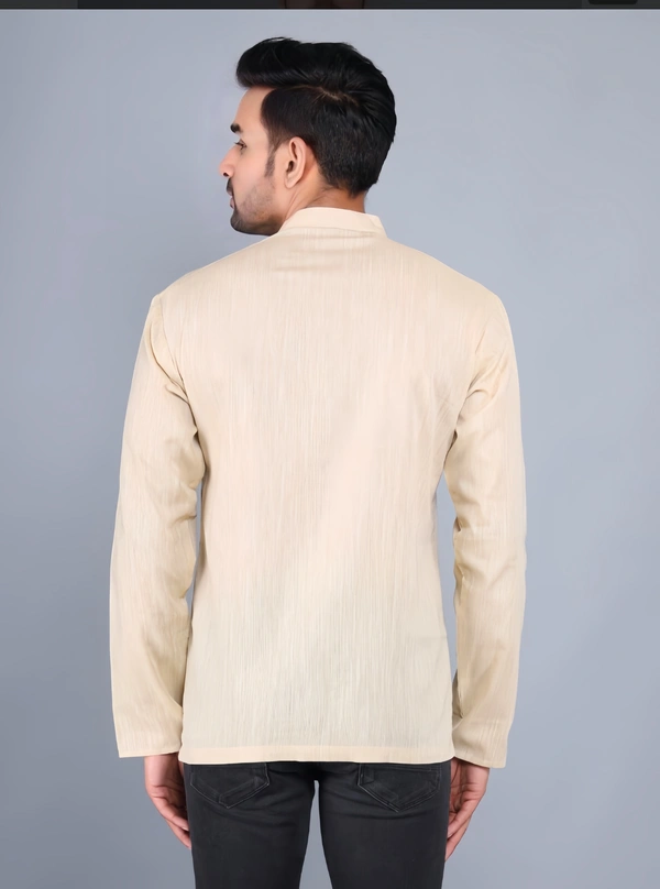 NIRVANA Men's Solid Beige Cotton Straight Kurta - Beige, S