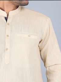 NIRVANA Men's Solid Beige Cotton Straight Kurta - Beige, S
