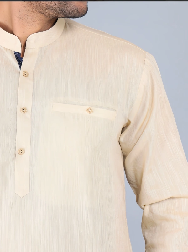 NIRVANA Men's Solid Beige Cotton Straight Kurta - Beige, S
