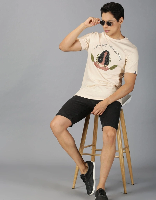 NIRVANA Stylish Men's Half Sleeves Round Neck T-Shirt - S, Marigold