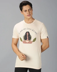 NIRVANA Stylish Men's Half Sleeves Round Neck T-Shirt - S, Marigold