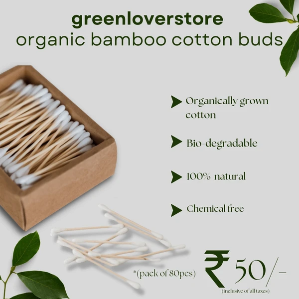 Organic Bamboo Cotton Buds Pack Of 80 Swab