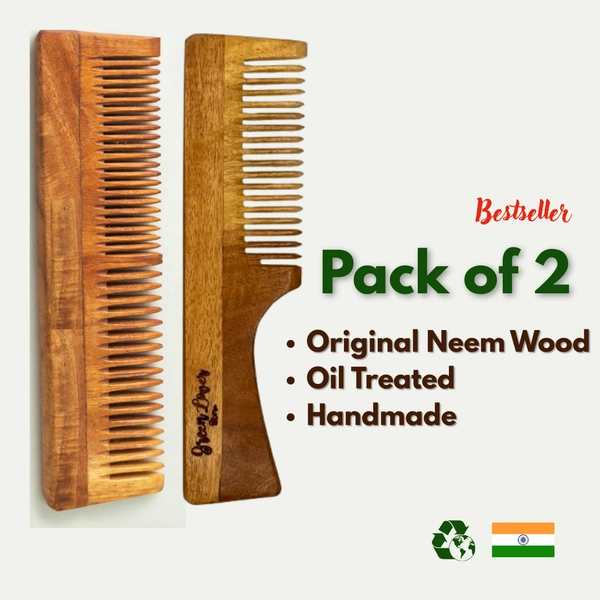 Greenloverstore 100% Pure Oil Treated Neem Wooden Combo Pack Of 2 