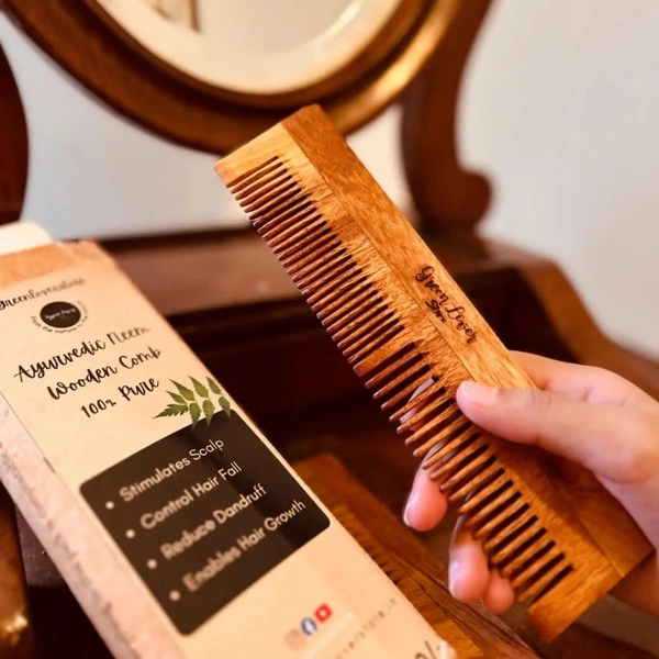 Greenloverstore 100% Pure Oil Treated Neem Wooden Dual Side Comb From Kerala 