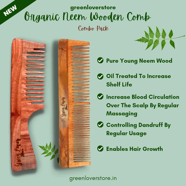 100% Pure Oil Treated Neem Wooden Comb Pack Of 2 