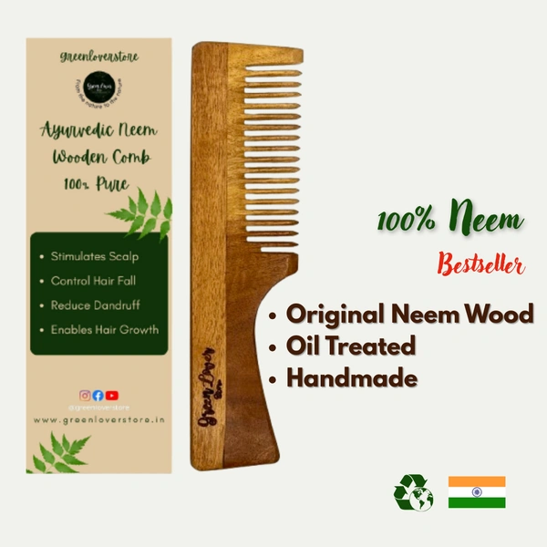 100% Pure Oil Treated Neem Wooden Handle Comb From Kerala 