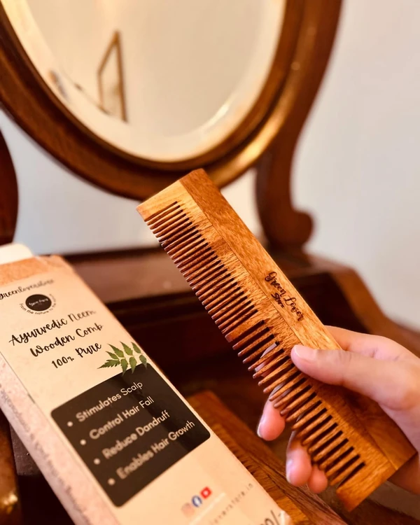 100% Pure Oil Treated Neem Wooden Dual Side Comb From Kerala 