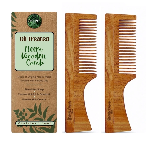 Greenloverstore 100% Pure Oil Treated Neem Wooden Handle Comb Pack Of 2