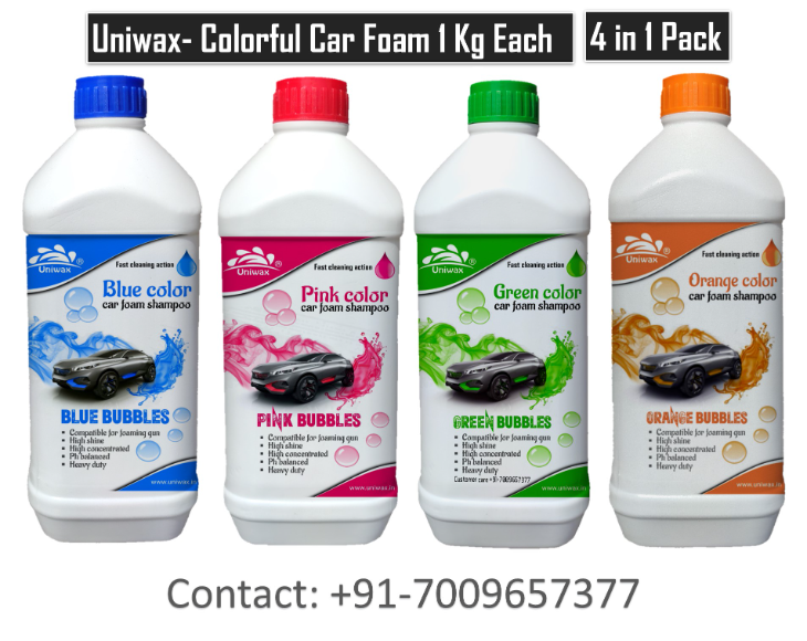 uniwax color car foam wash blue, green, pink, orange