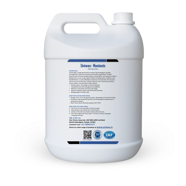 Uniwax NID nonionic Liquid detergent/ Non-Residue Liquid Detergent for Sensitive Clothes - 5 kg