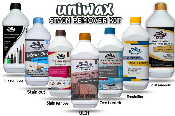 Uniwax Stain Remover Kit 1kg each - 7 bottles 1kg each